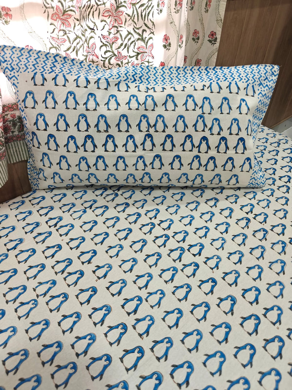 Handblock Printed Cotton Kids Single Bedsheet - Polar Pals