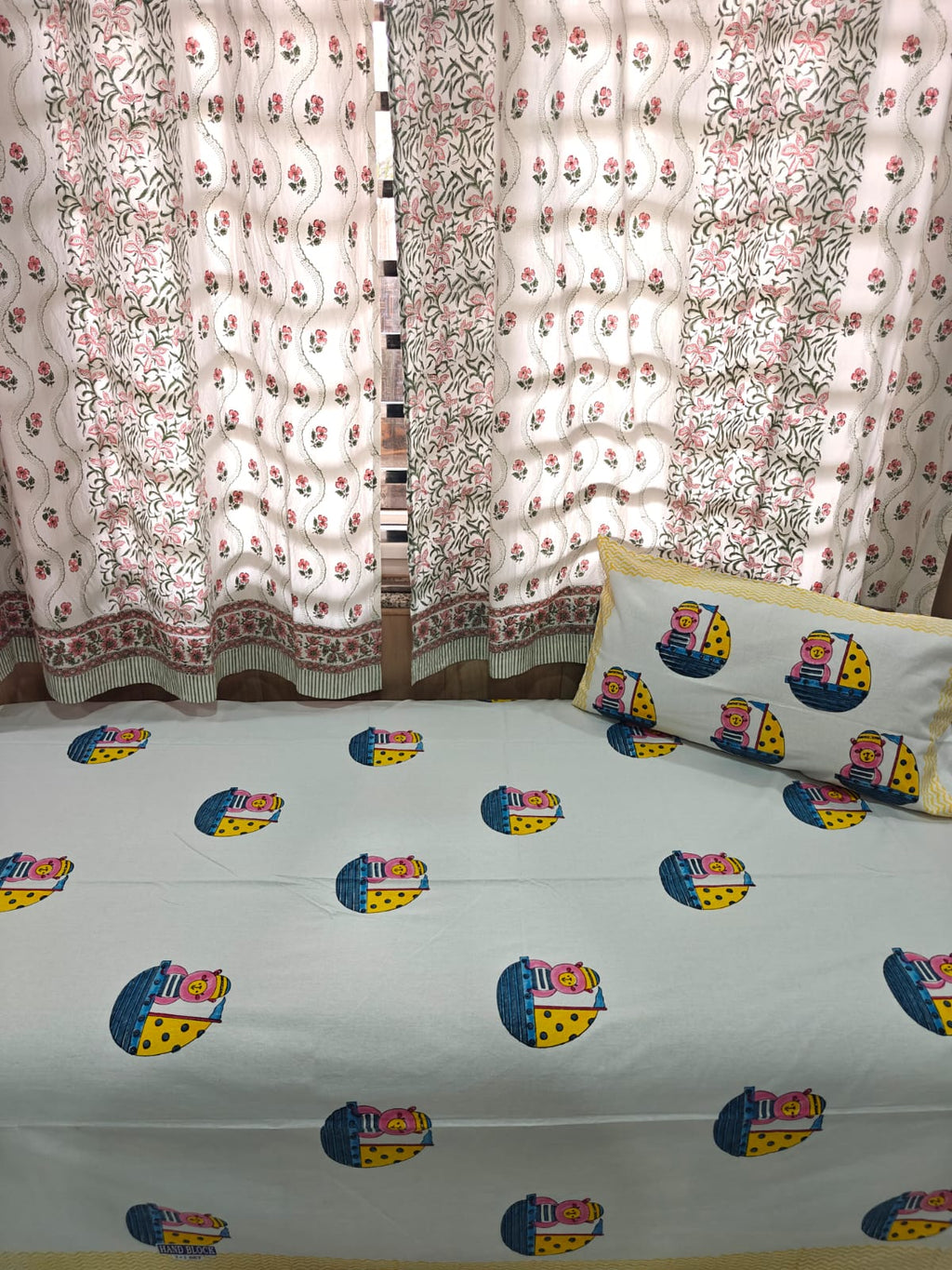 Handblock Printed Cotton Kids Single Bedsheet - Sailor Buddies