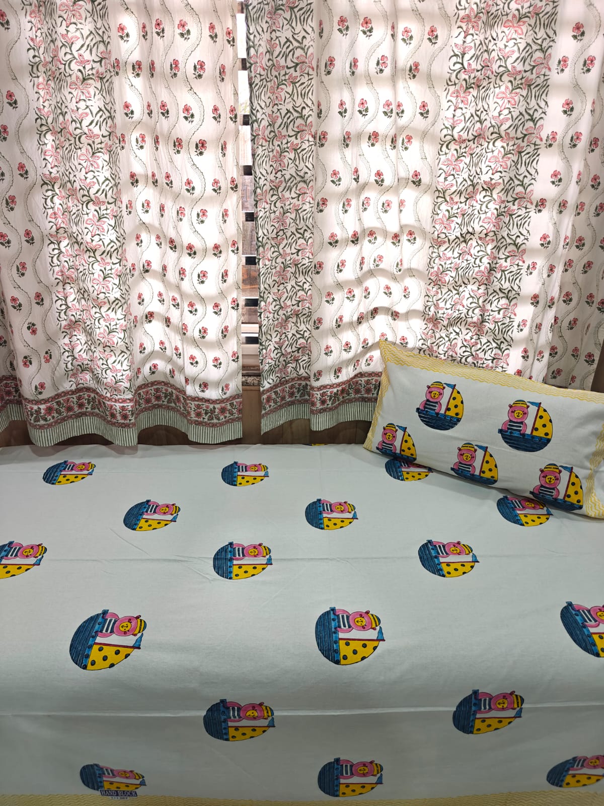 Handblock Printed Cotton Kids Single Bedsheet - Sailor Buddies