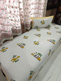 Handblock Printed Cotton Kids Single Bedsheet - Safari Smiles