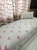 Handblock Printed Cotton Kids Single Bedsheet - Chirpy Bird