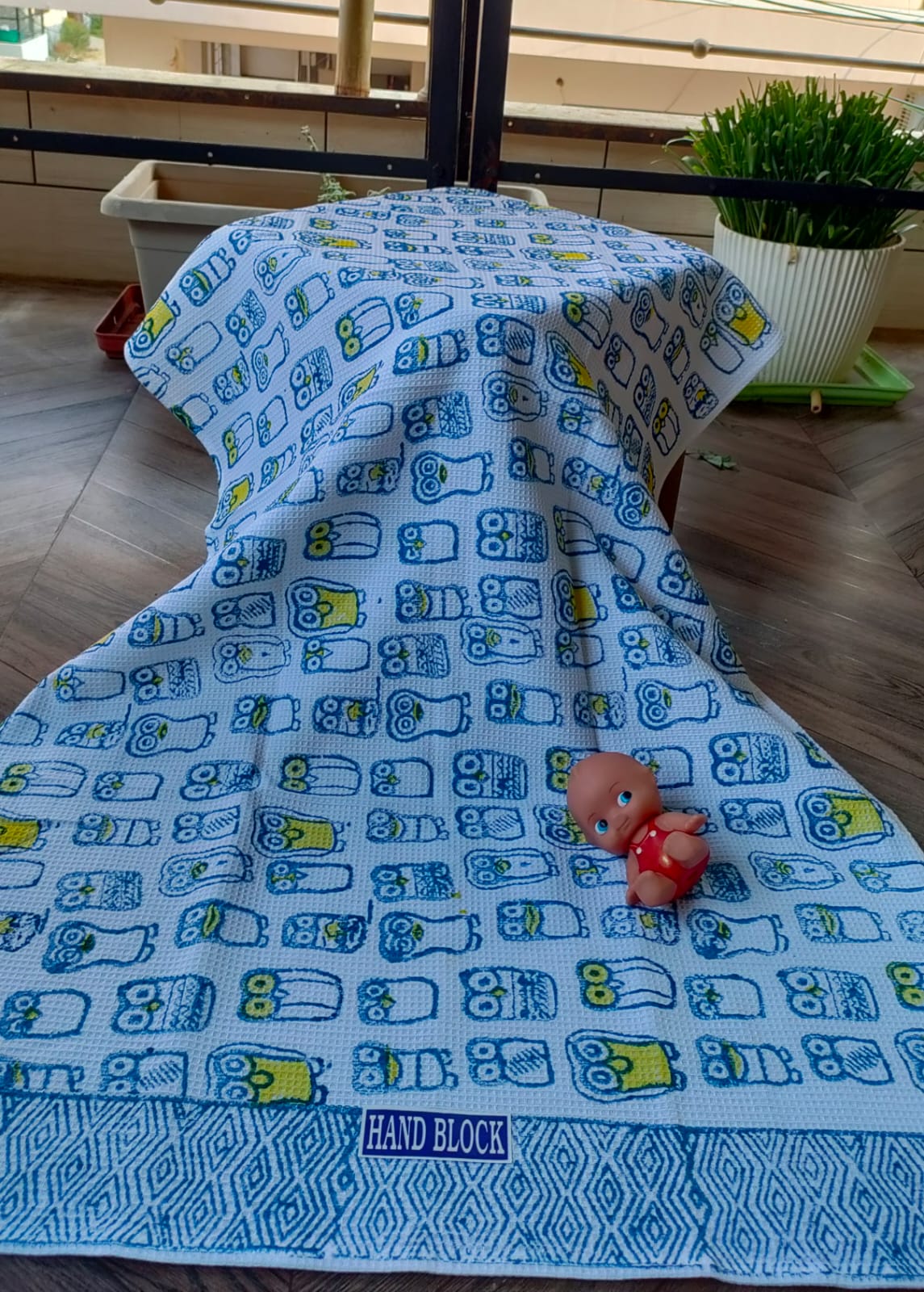 Kids Handblock Printed Waffle Cotton Bath Towel - Little Wise Owls