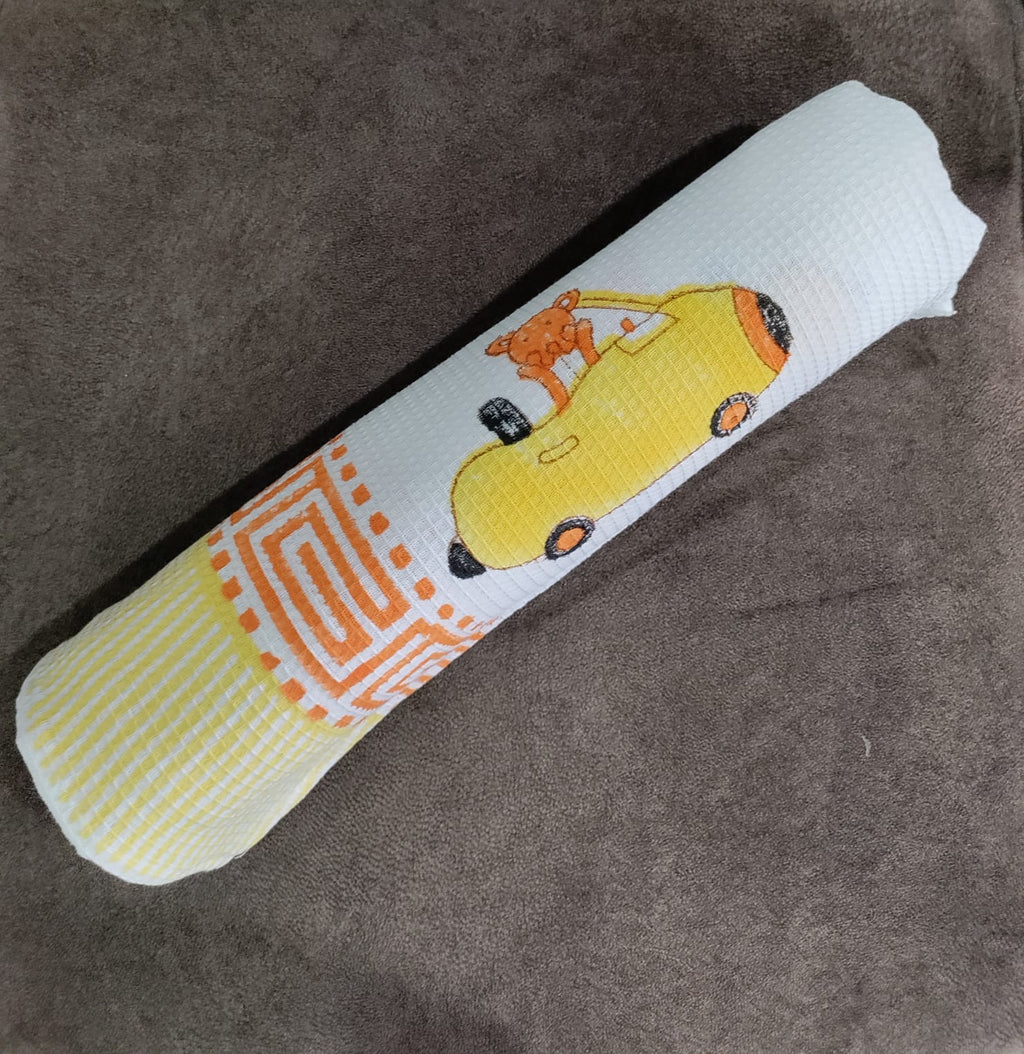 Kids Handblock Printed Waffle Cotton Bath Towel - Teddy Ride