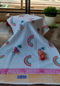 Kids Handblock Printed Waffle Cotton Bath Towel - Rainbow Smiles