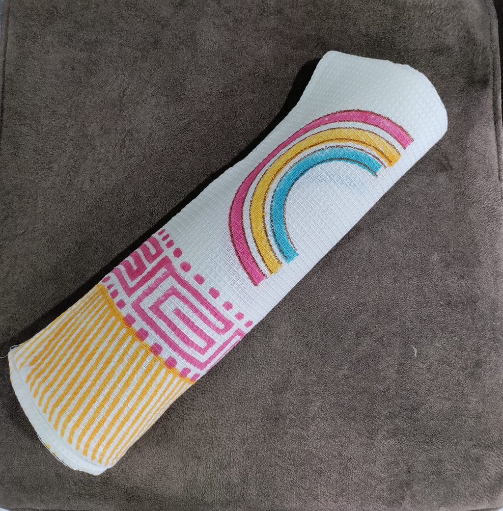 Kids Handblock Printed Waffle Cotton Bath Towel - Rainbow Smiles