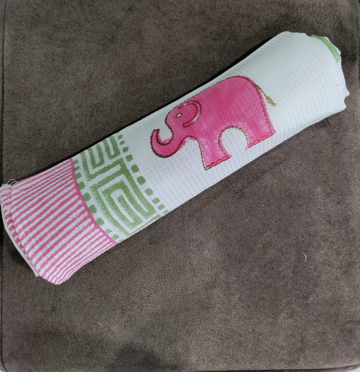 Kids Handblock Printed Waffle Cotton Bath Towel - Pink Ellie