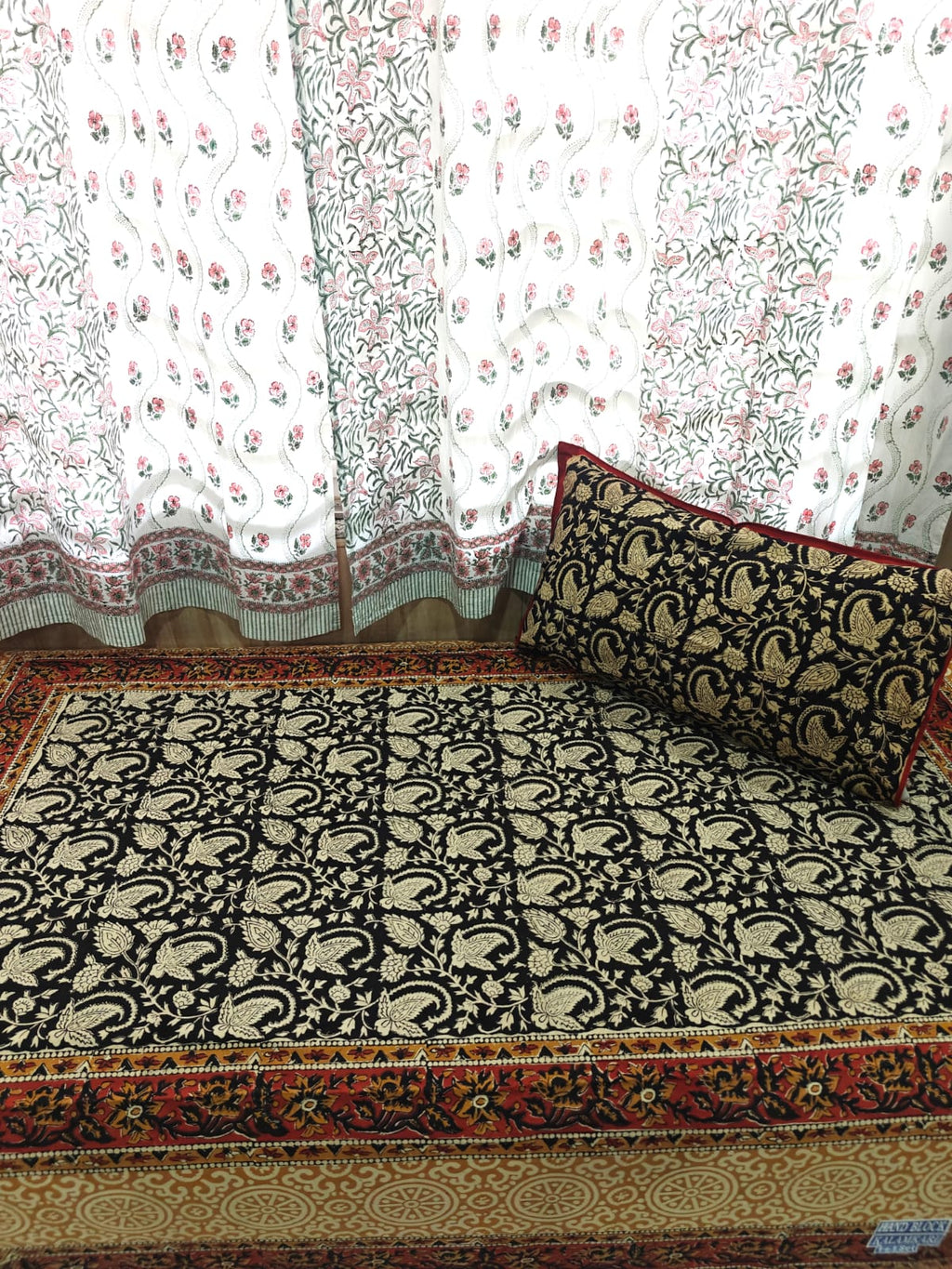 Kalamkari Handblock Printed Cotton Single Bedsheet