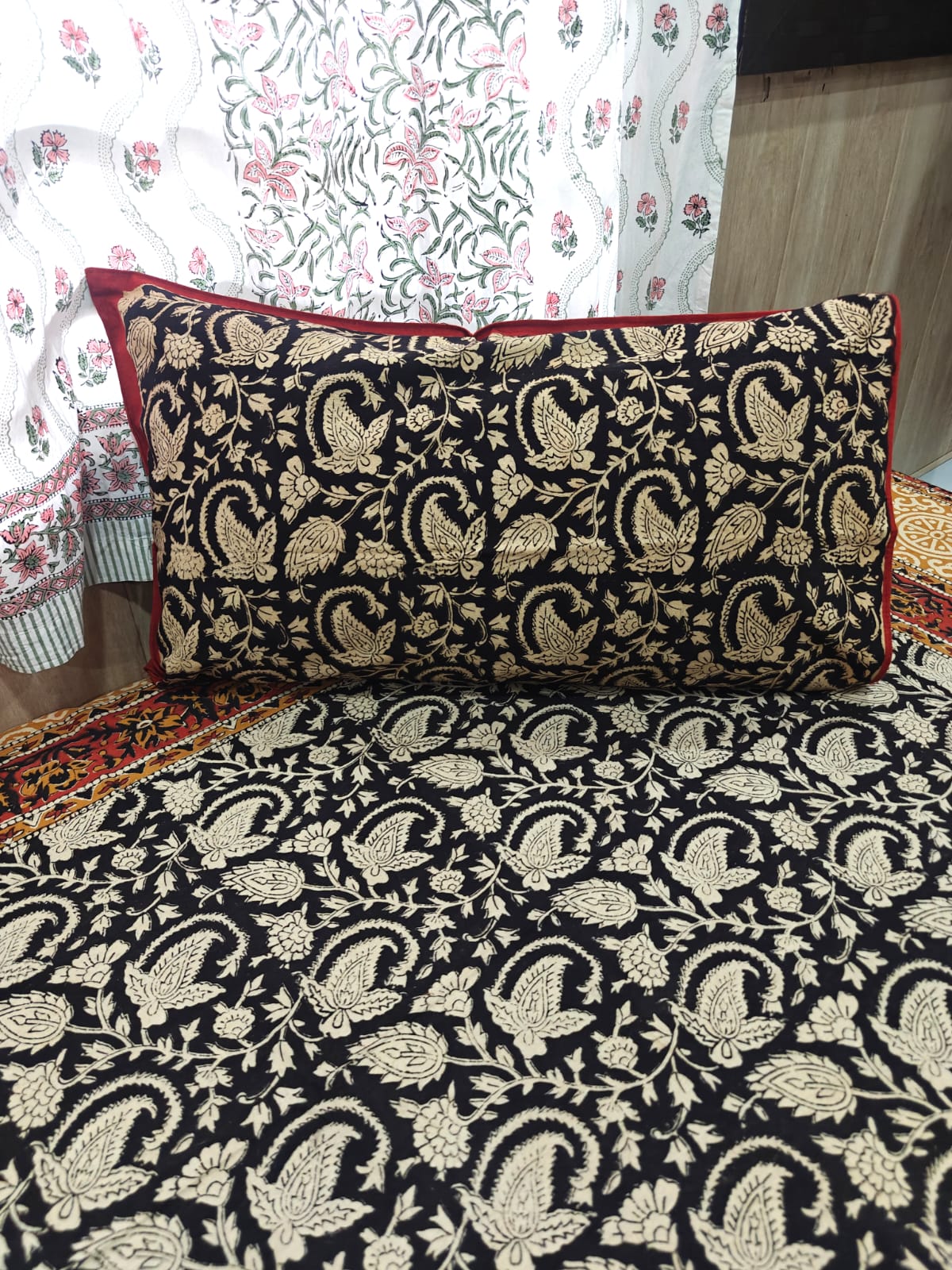 Kalamkari Handblock Printed Cotton Single Bedsheet