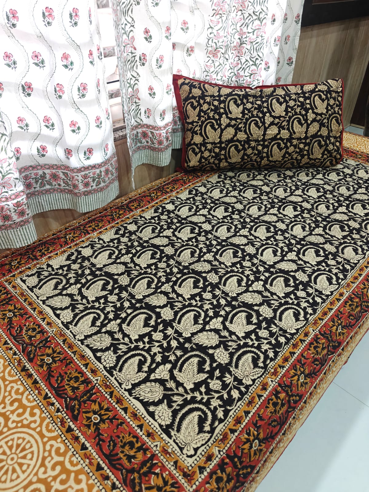 Kalamkari Handblock Printed Cotton Single Bedsheet