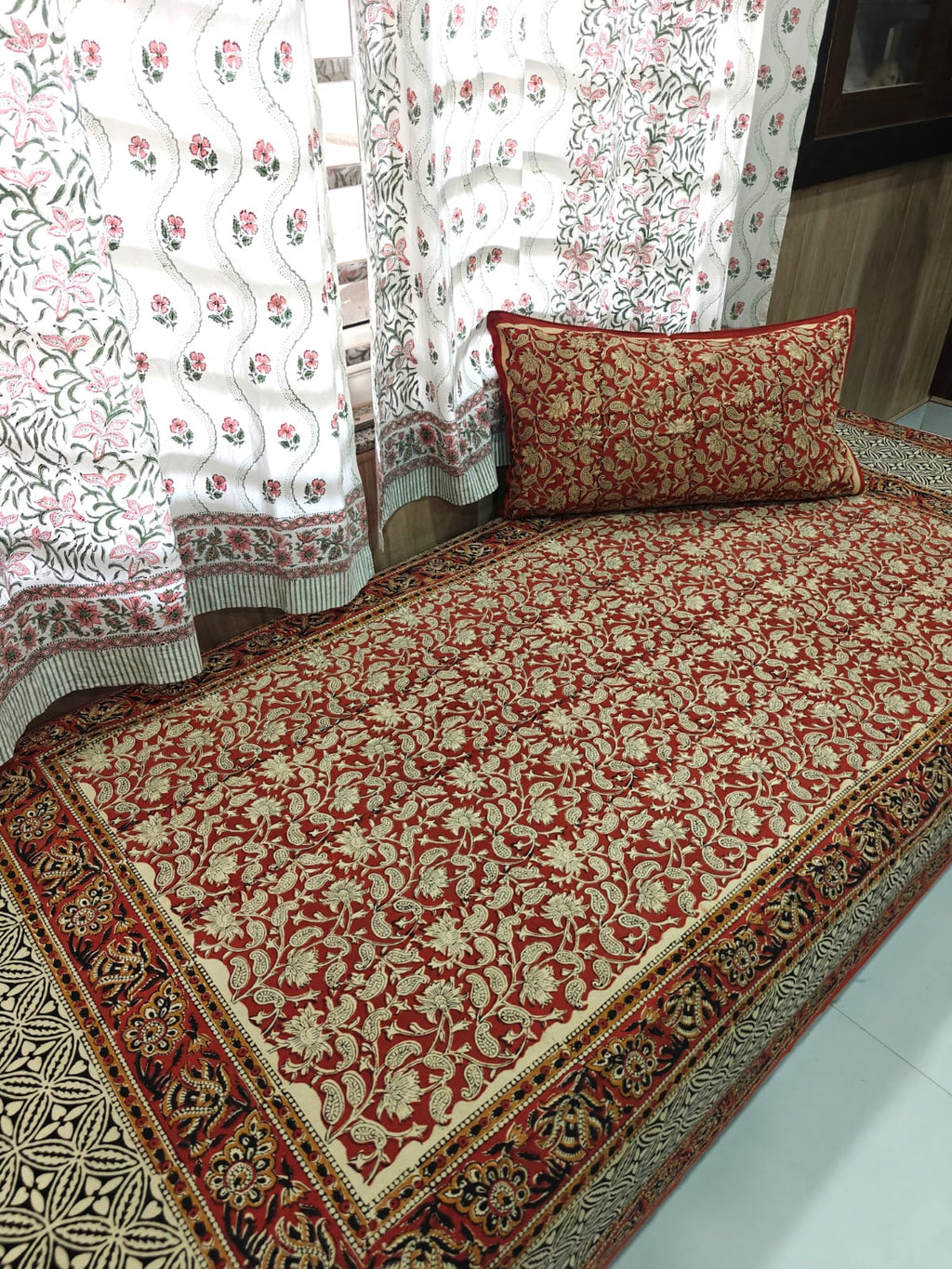Kalamkari Handblock Printed Cotton Single Bedsheet
