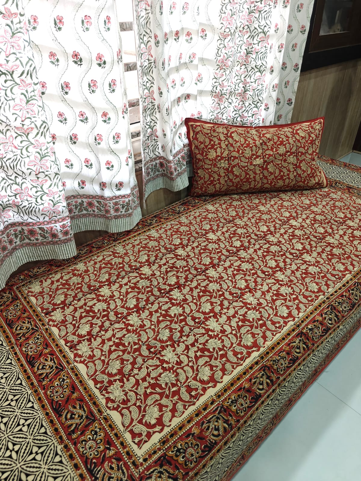 Kalamkari Handblock Printed Cotton Single Bedsheet