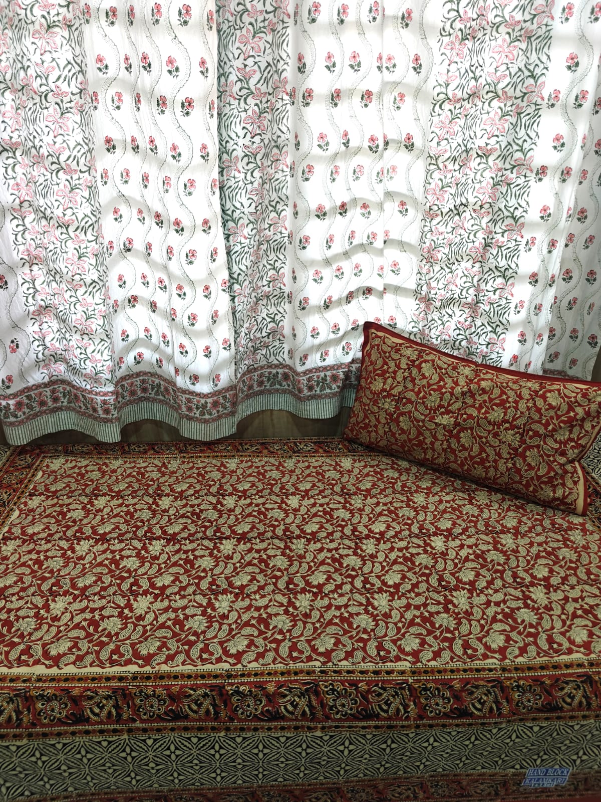 Kalamkari Handblock Printed Cotton Single Bedsheet