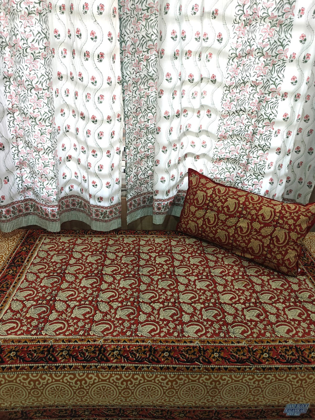 Kalamkari Handblock Printed Cotton Single Bedsheet