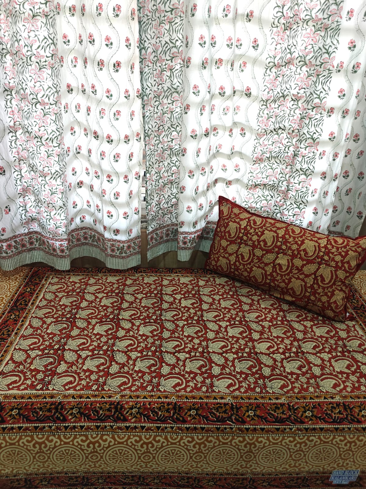 Kalamkari Handblock Printed Cotton Single Bedsheet