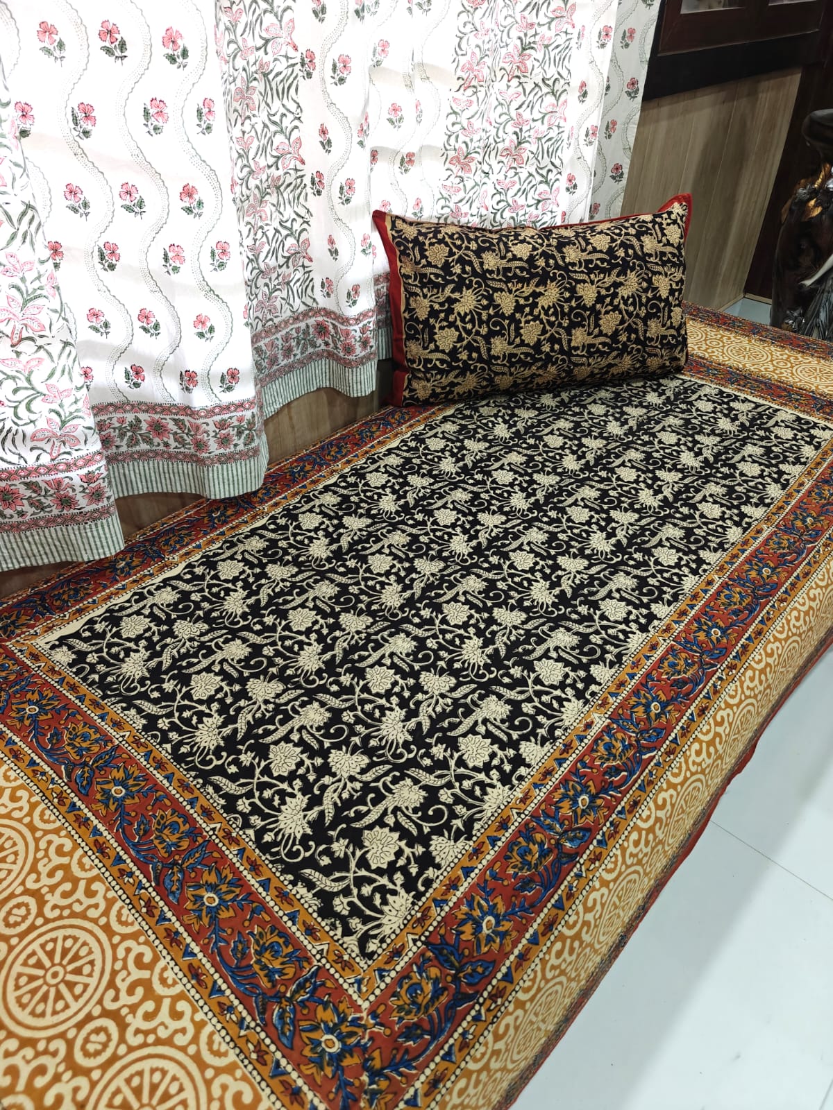 Kalamkari Handblock Printed Cotton Single Bedsheet
