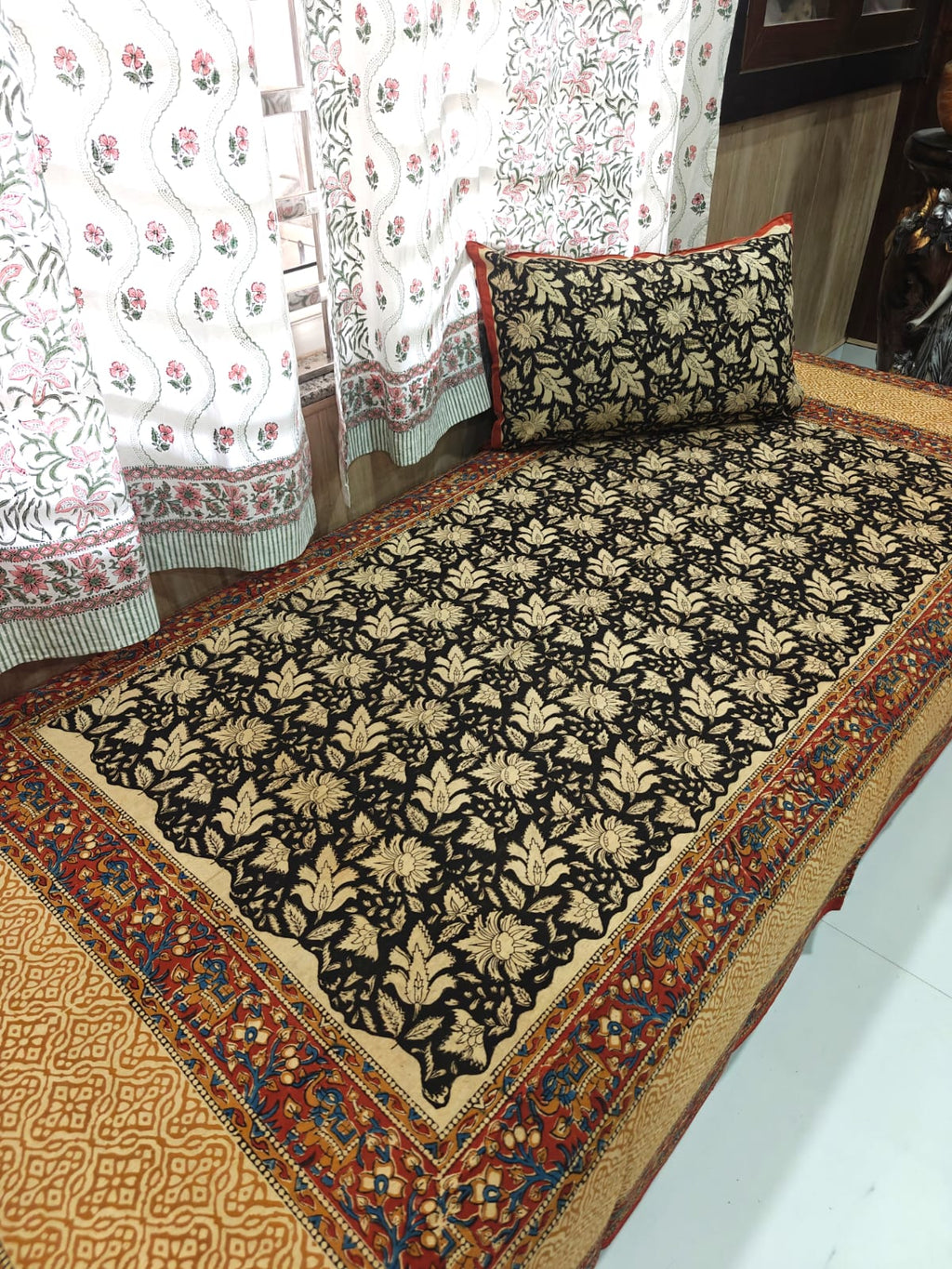 Kalamkari Handblock Printed Cotton Single Bedsheet