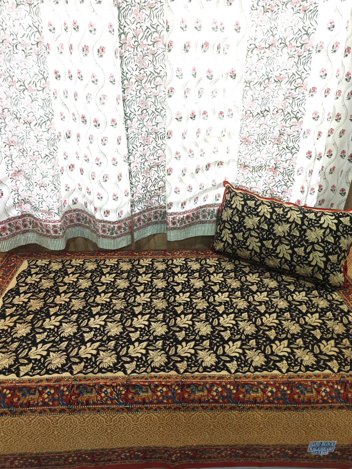 Kalamkari Handblock Printed Cotton Single Bedsheet