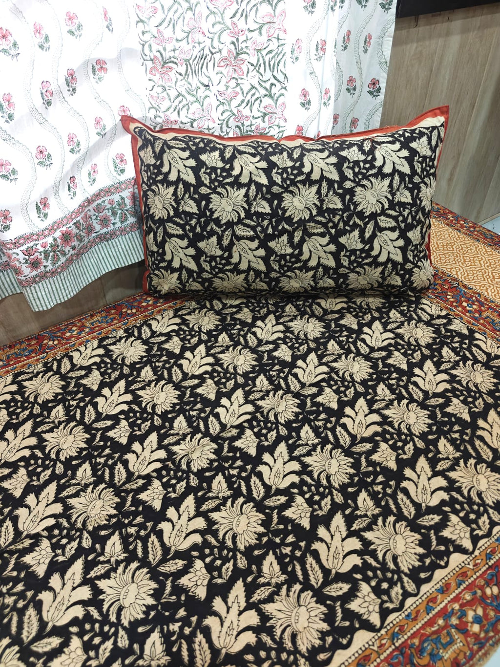 Kalamkari Handblock Printed Cotton Single Bedsheet