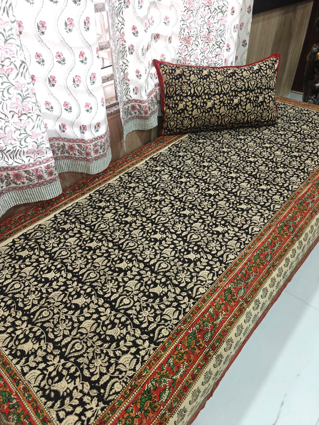 Kalamkari Handblock Printed Cotton Single Bedsheet