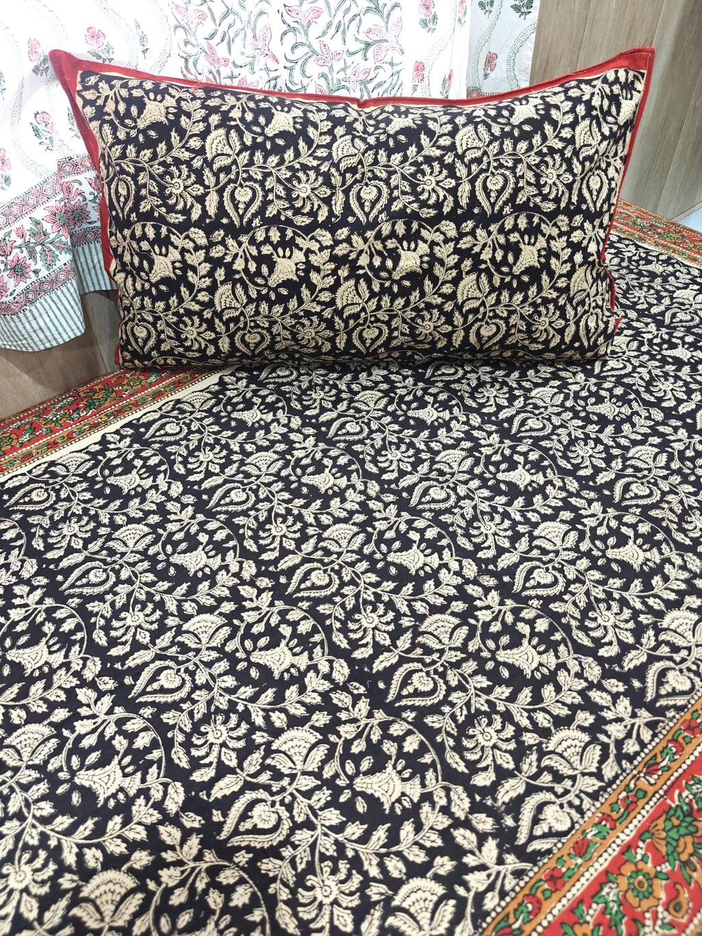 Kalamkari Handblock Printed Cotton Single Bedsheet