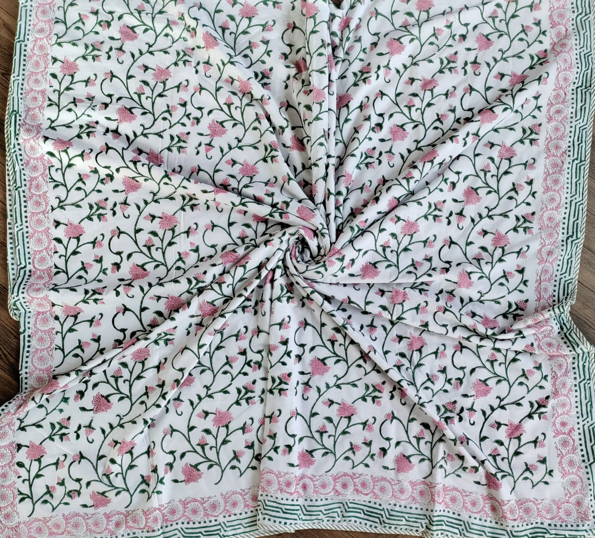Handblock Printed Mulmul Single Dohar - Gulabi Lata