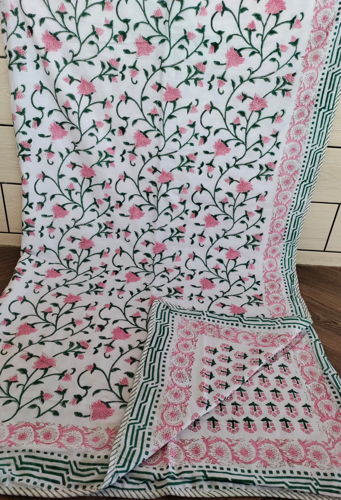 Handblock Printed Mulmul Single Dohar - Gulabi Lata