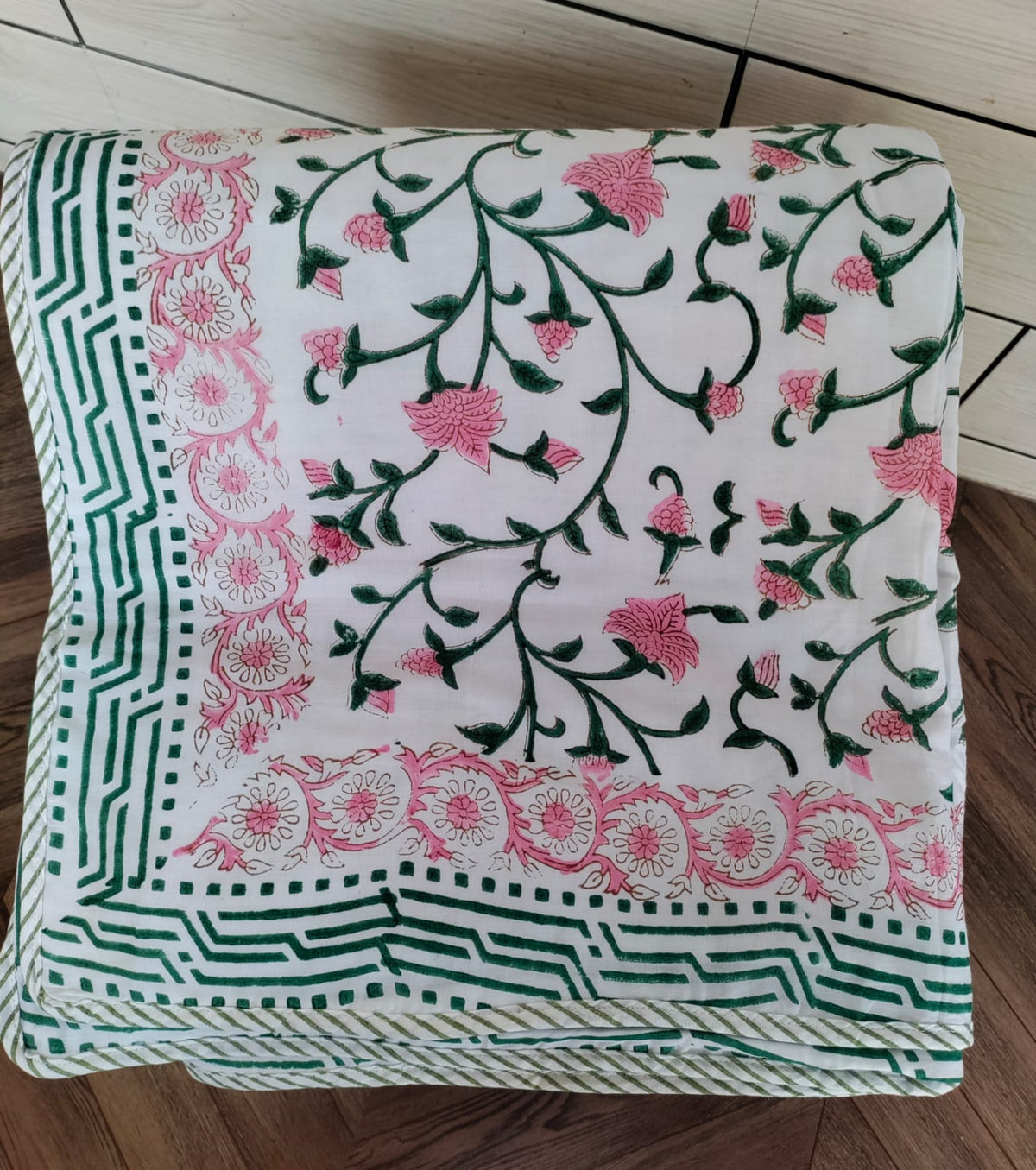 Handblock Printed Mulmul Single Dohar - Gulabi Lata