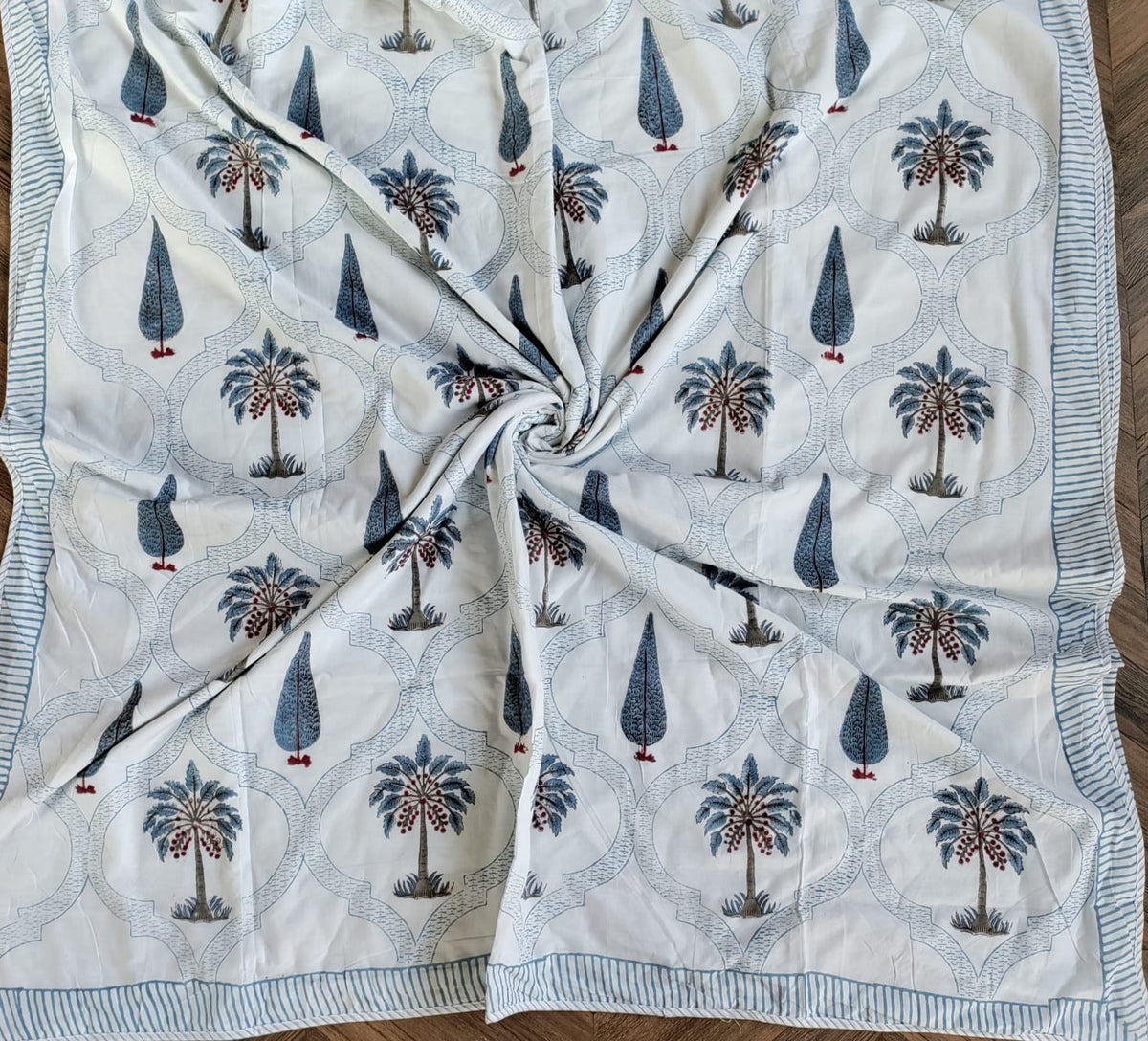 Handblock Printed Mulmul Single Dohar - Neel Mahal