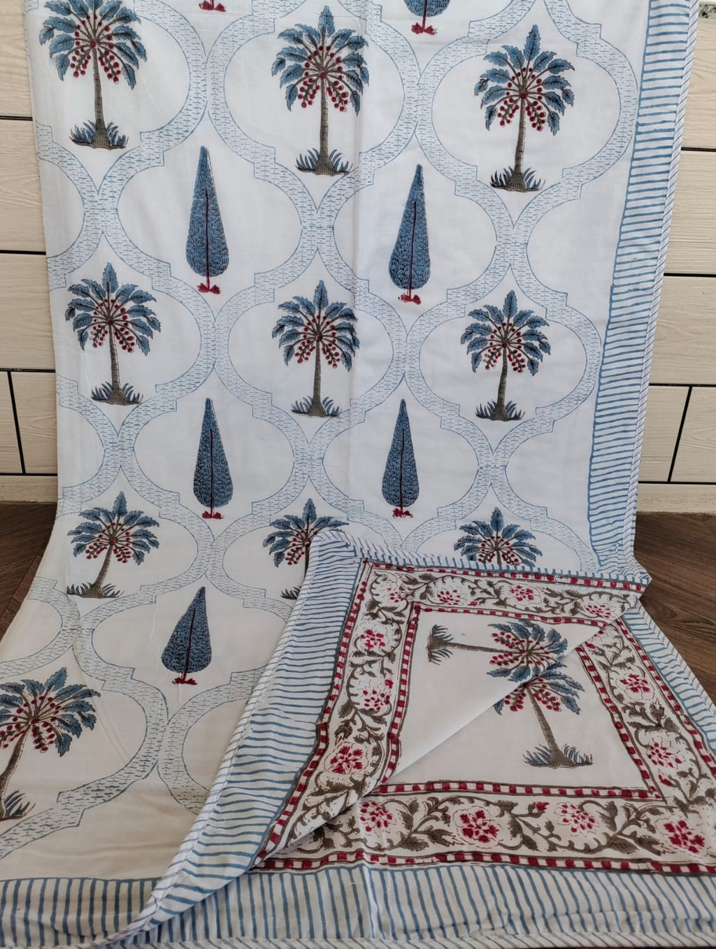 Handblock Printed Mulmul Single Dohar - Neel Mahal