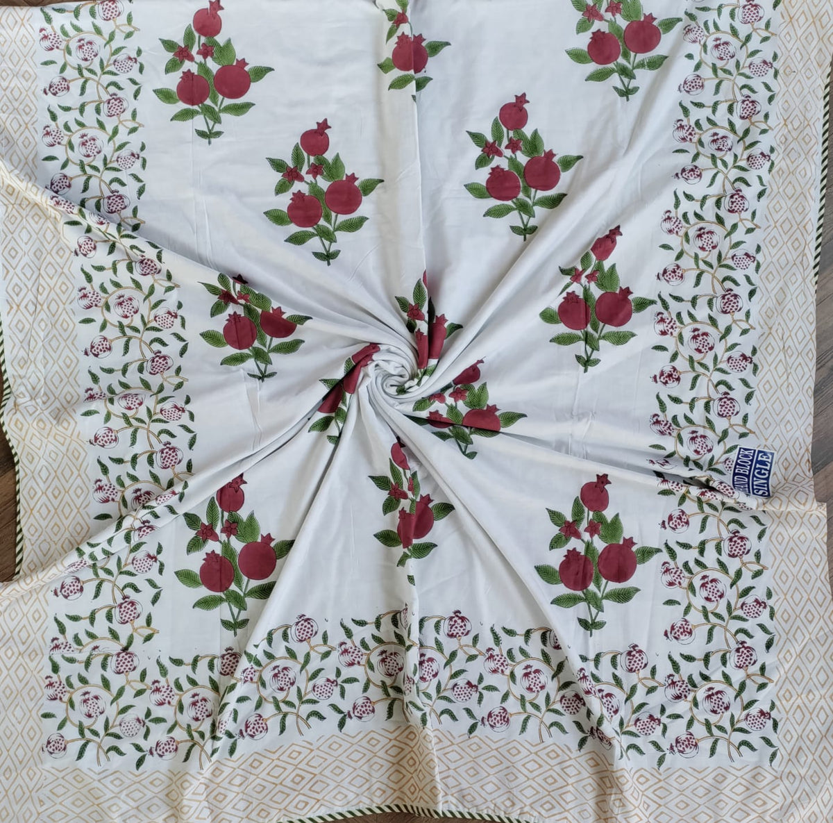 Handblock Printed Mulmul Single Dohar - Anar Bagh