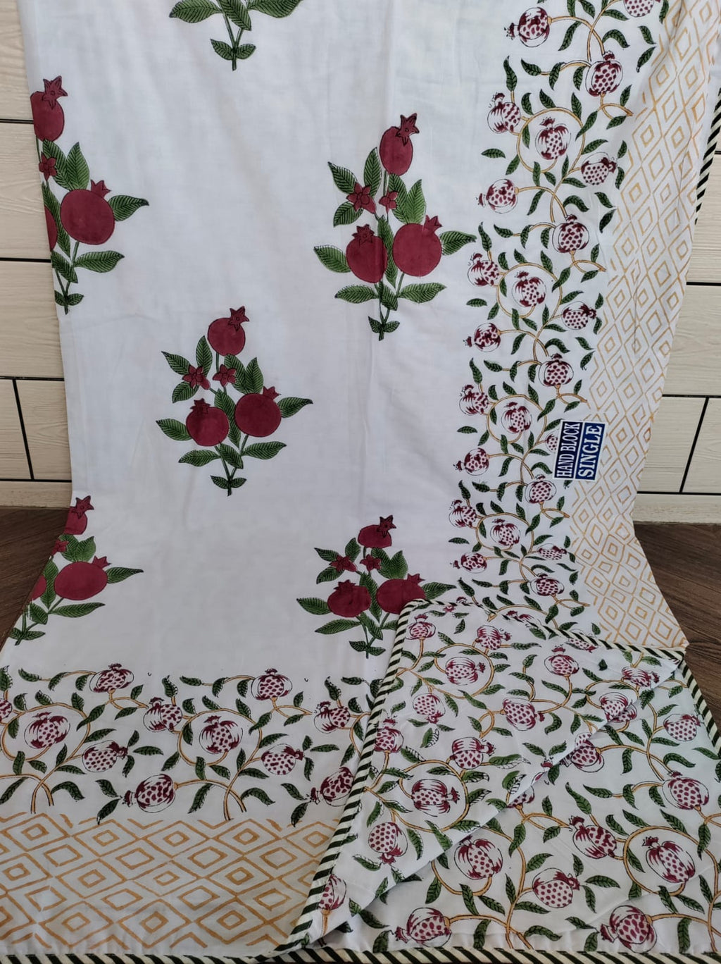 Handblock Printed Mulmul Single Dohar - Anar Bagh