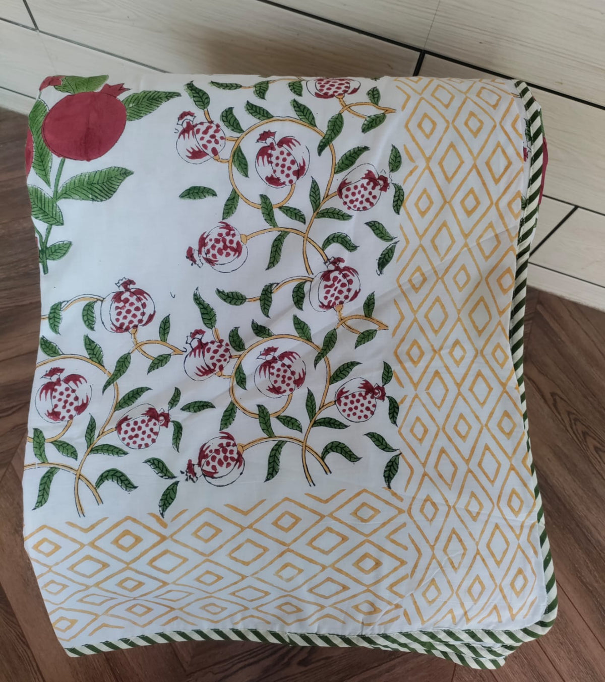 Handblock Printed Mulmul Single Dohar - Anar Bagh