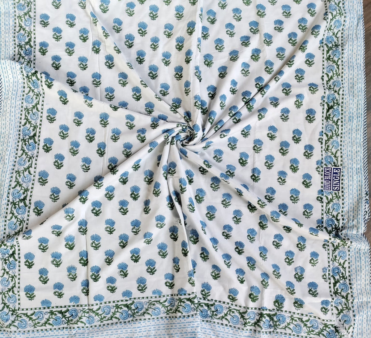 Handblock Printed Mulmul Single Dohar - Neel Jharokha