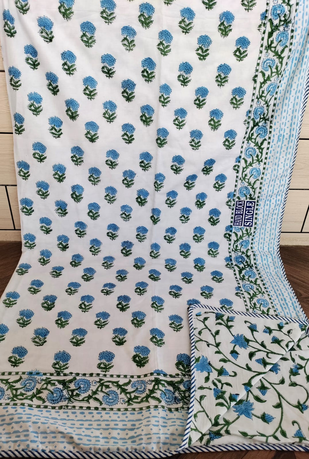 Handblock Printed Mulmul Single Dohar - Neel Jharokha