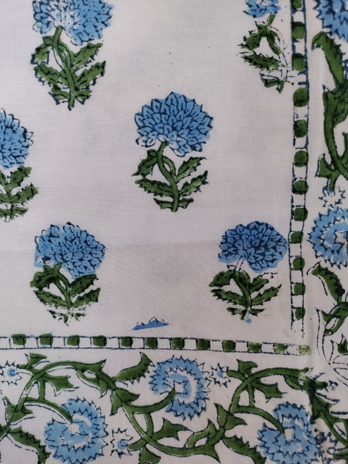 Handblock Printed Mulmul Single Dohar - Neel Jharokha