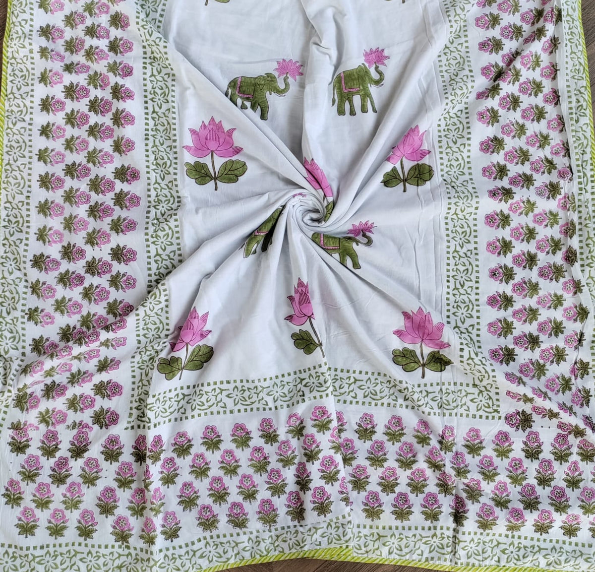 Handblock Printed Mulmul Single Dohar - Padma Hathi