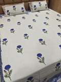 Super Premium Handblock Percale Cotton Super King Bedsheet Set - Neel Gul