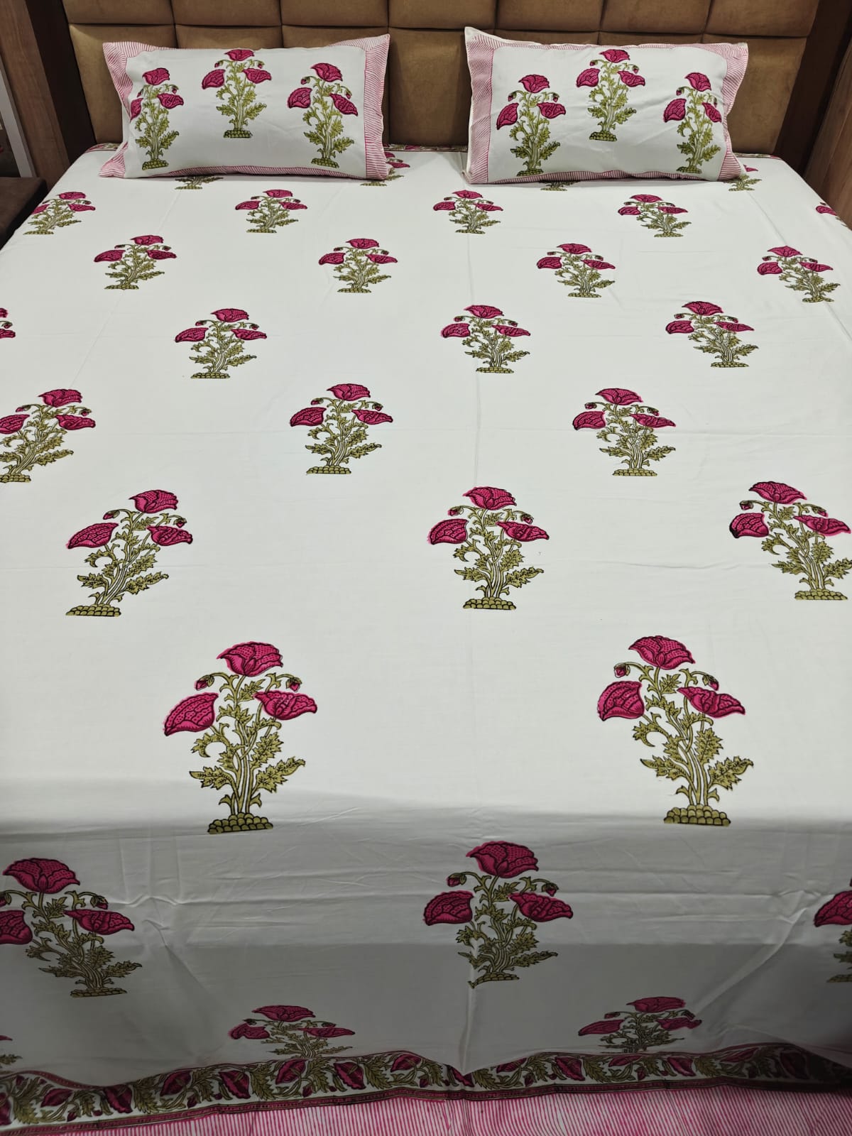 Super Premium Handblock Percale Cotton Super King Bedsheet Set - Mehrun Bagh