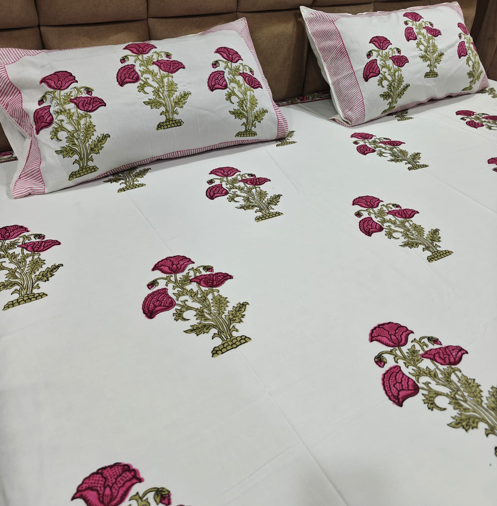 Super Premium Handblock Percale Cotton Super King Bedsheet Set - Mehrun Bagh