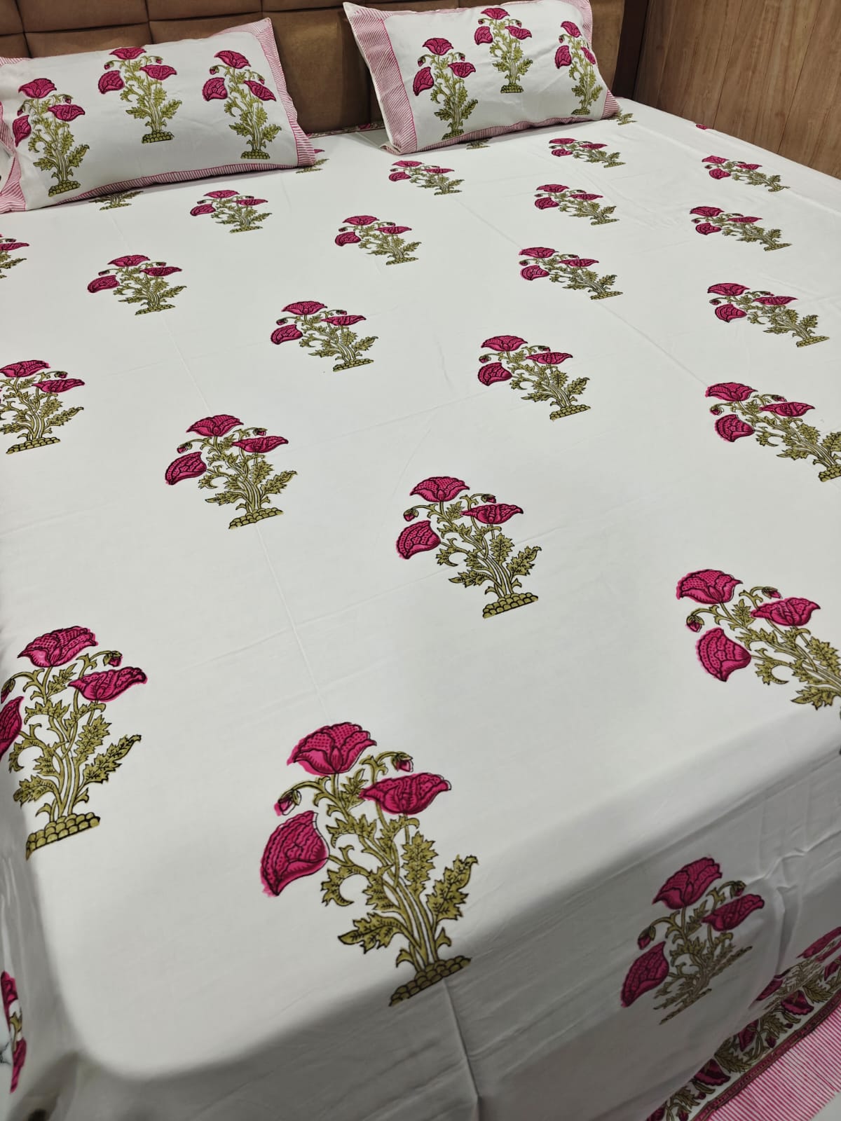 Super Premium Handblock Percale Cotton Super King Bedsheet Set - Mehrun Bagh