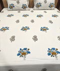Handblock Printed 100% Cotton Super King Bedsheet Set - Neel Kamal Bouquet