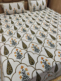 Handblock Printed 100% Cotton Super King Bedsheet Set - Kesari Mehraab