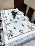 Handblock Printed Cotton Dining Table Cover & 6 Napkin Set - Neel Rekha
