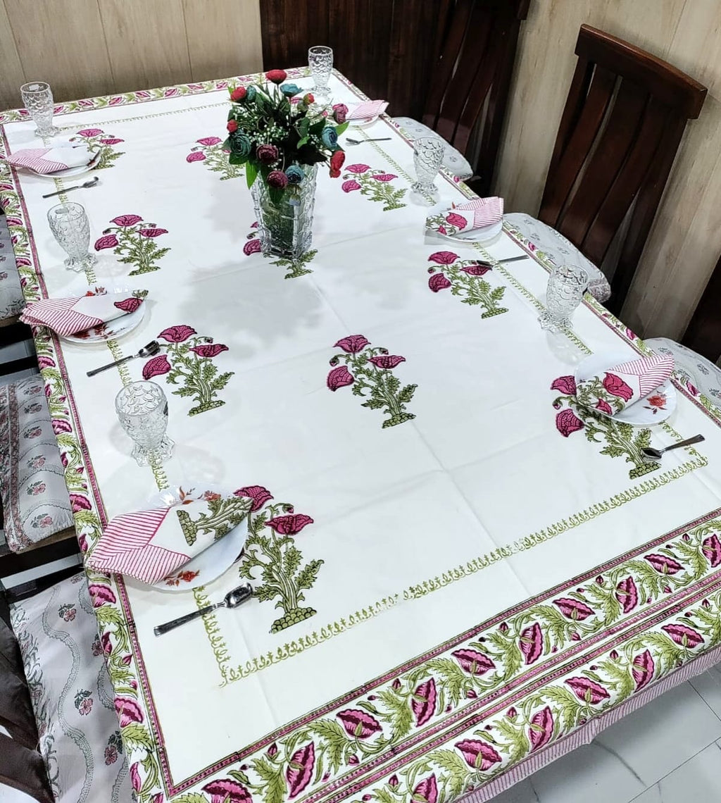 Handblock Printed Cotton Dining Table Cover & 6 Napkin Set - Gulnaar