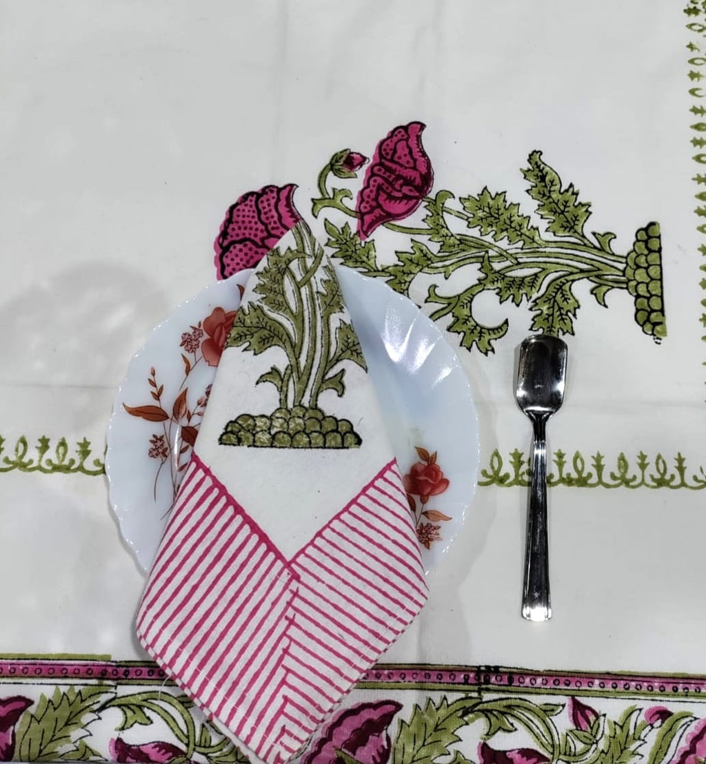 Handblock Printed Cotton Dining Table Cover & 6 Napkin Set - Gulnaar