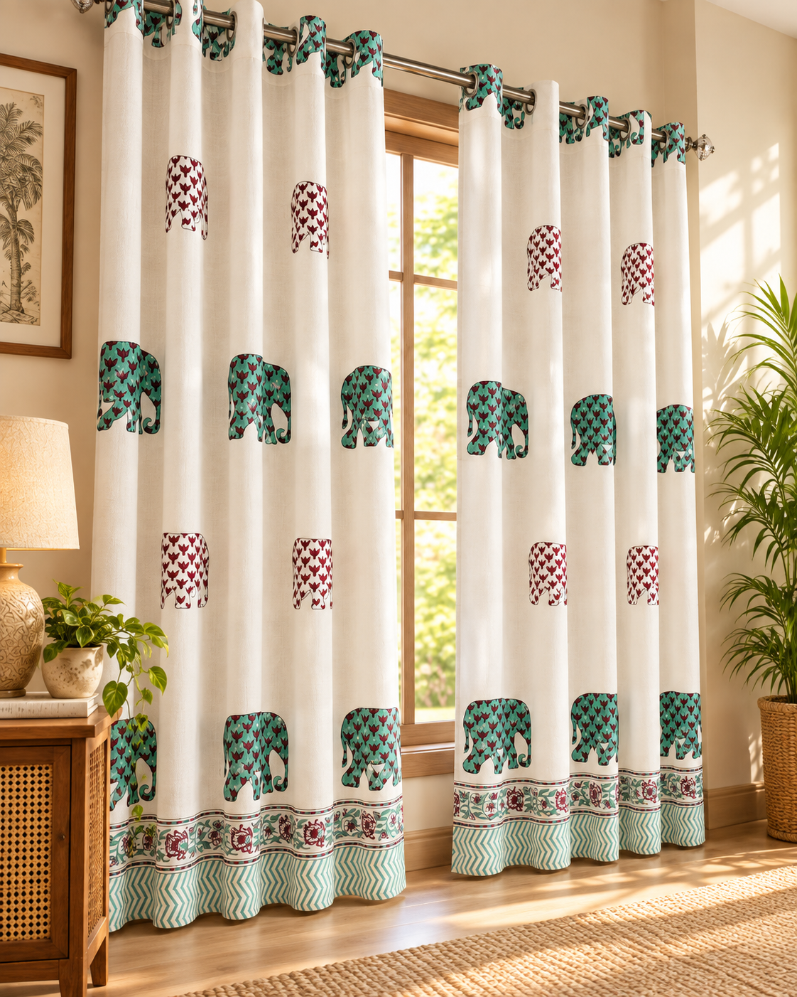 Handblock Printed Cotton Window Curtain - Firoza Hathi