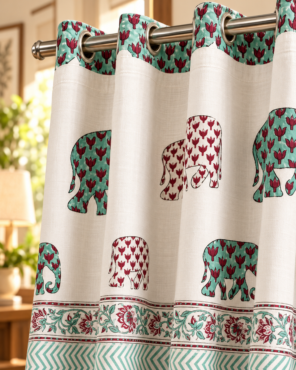 Handblock Printed Cotton Window Curtain - Firoza Hathi