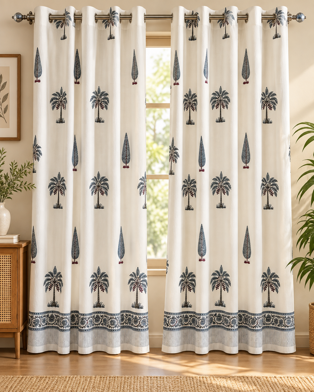 Handblock Printed Cotton Window Curtain - Neel Pankh