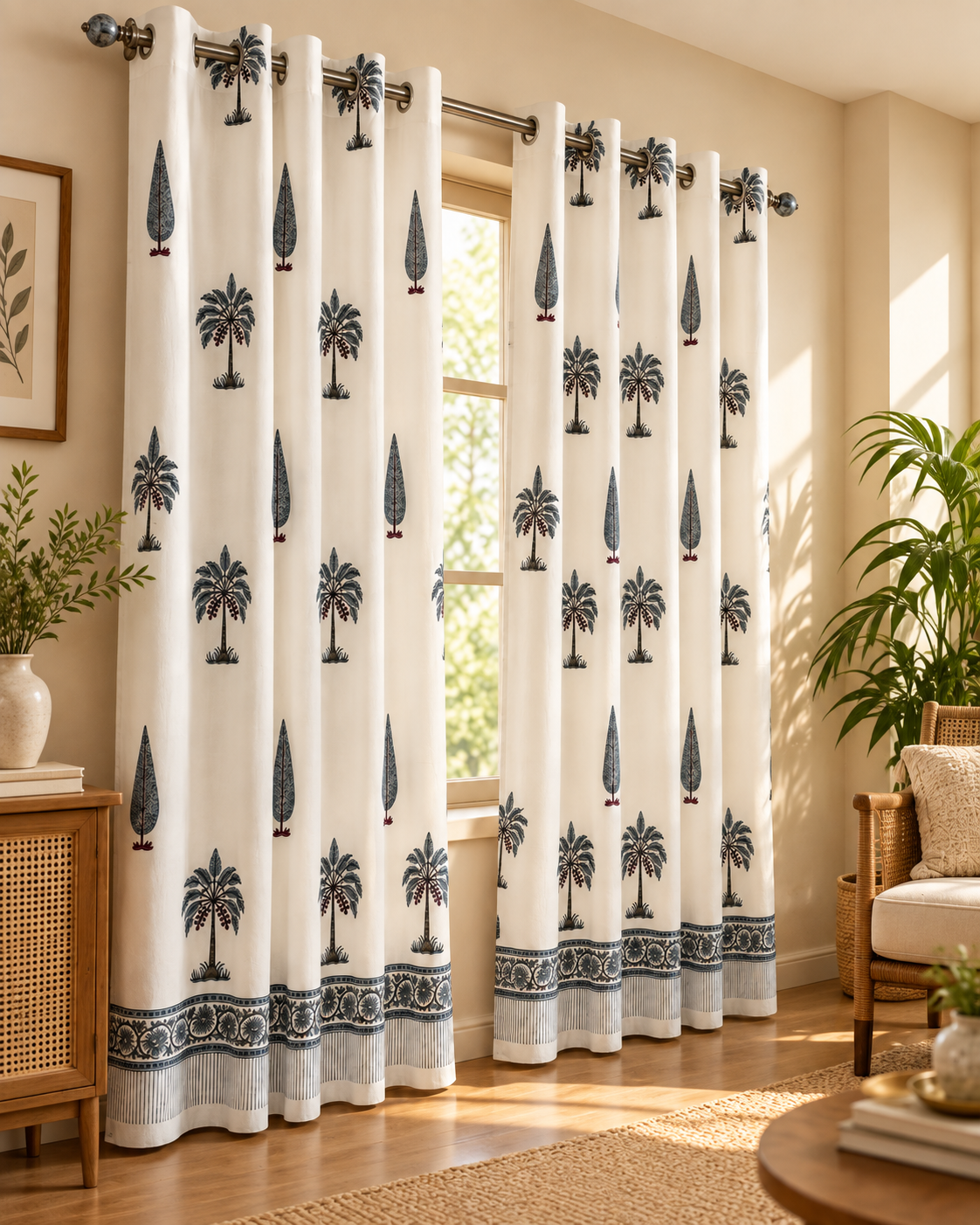 Handblock Printed Cotton Window Curtain - Neel Pankh