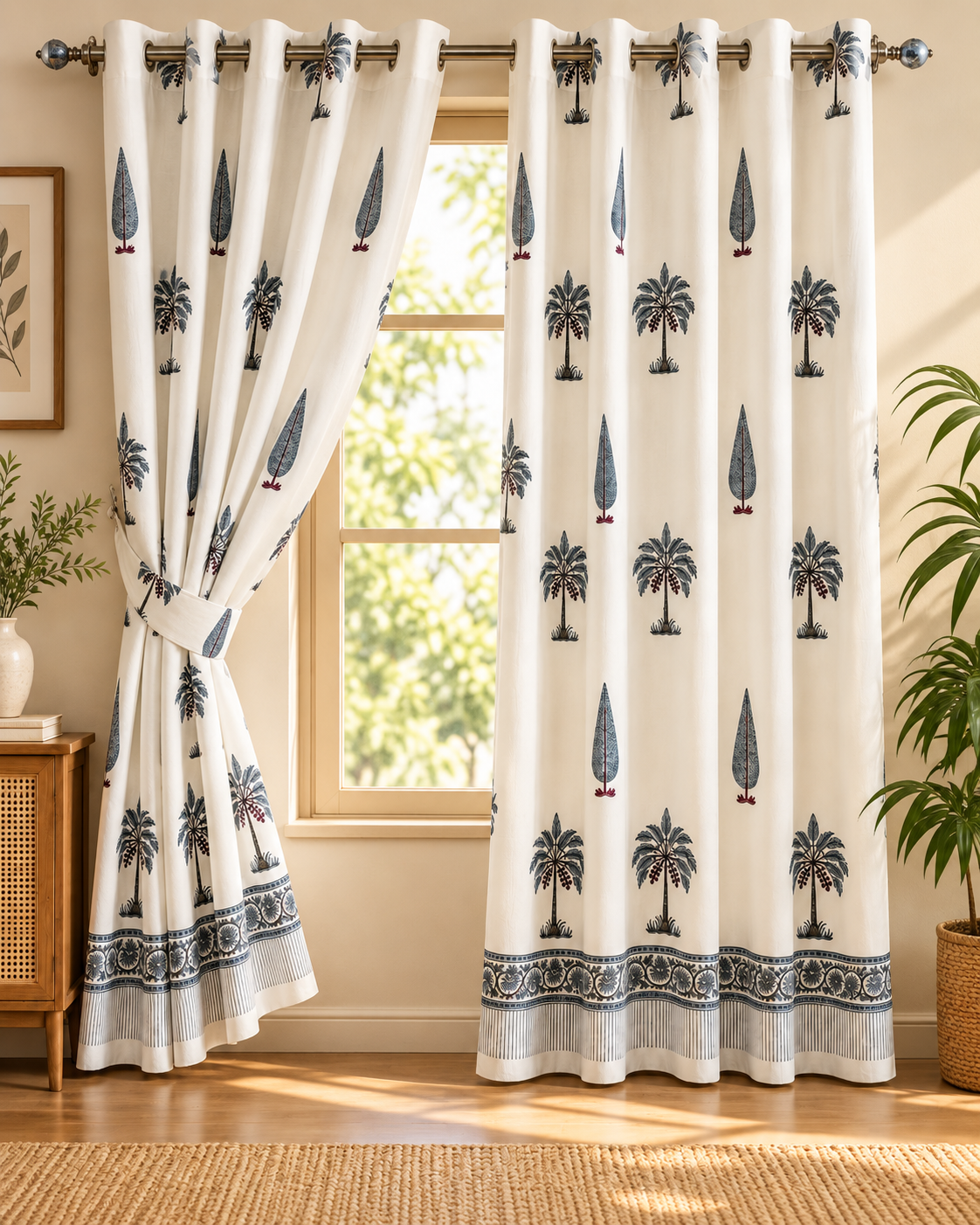 Handblock Printed Cotton Window Curtain - Neel Pankh
